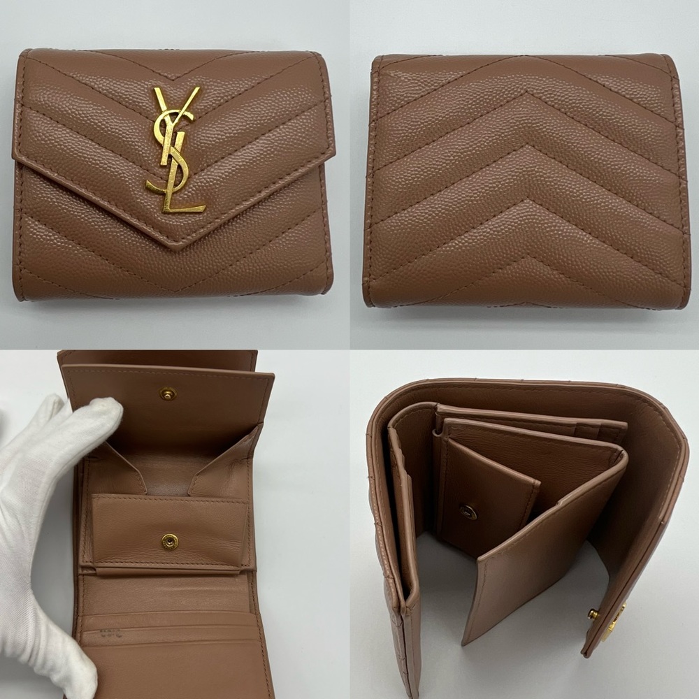 Authentic Yves Saint Laurent MULTI-FOLD wallet in Grained Calfskin leather